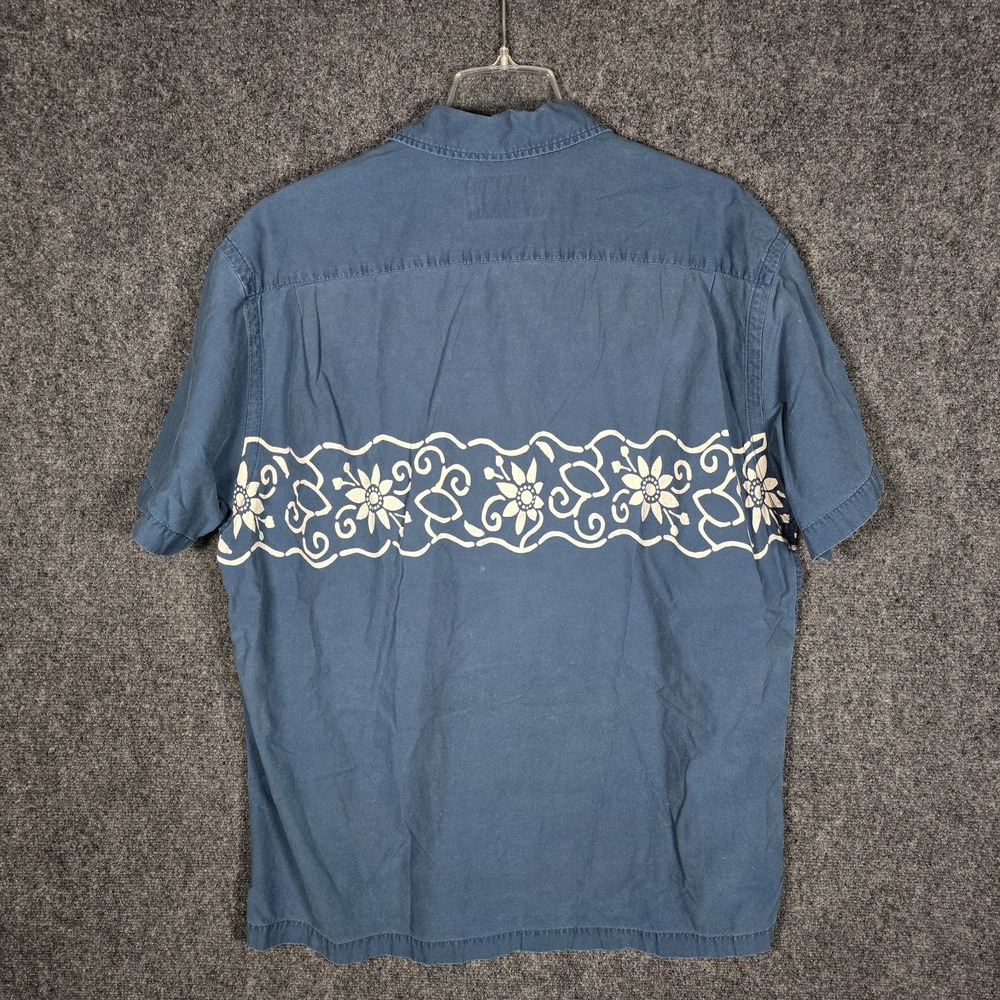 VTG Abercrombie Fitch Hawaiian Shirt Mens Large Floral Print Blue Tropical Beach - Picture 7 of 7